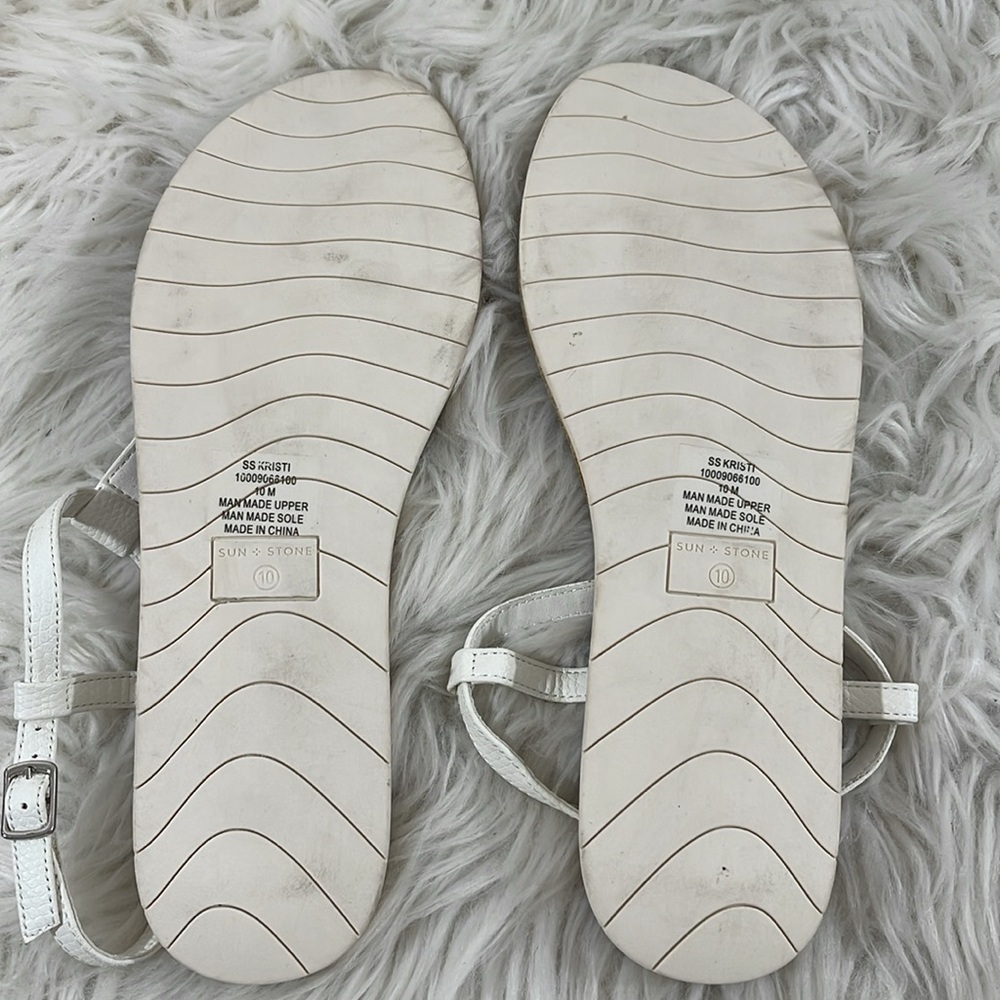 SUN STONE White Cushioned T-Strap Kristi Round Toe Buckle Slingback Sandal Sz 10 - Picture 7 of 9